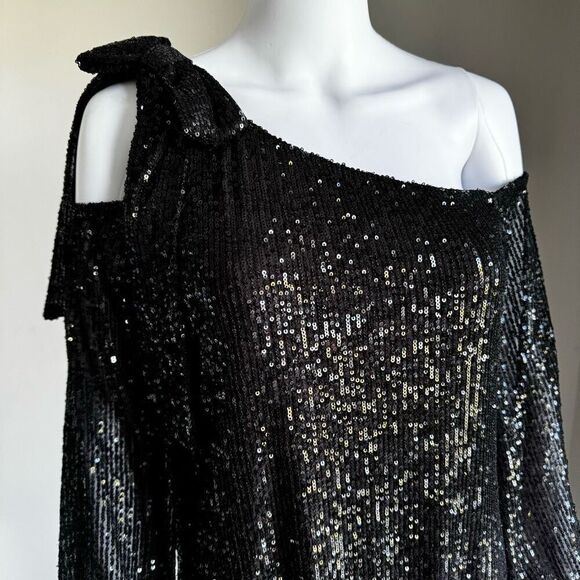 CeCe One Shoulder Sequin Dress With Bow NWT - Picture 6 of 10